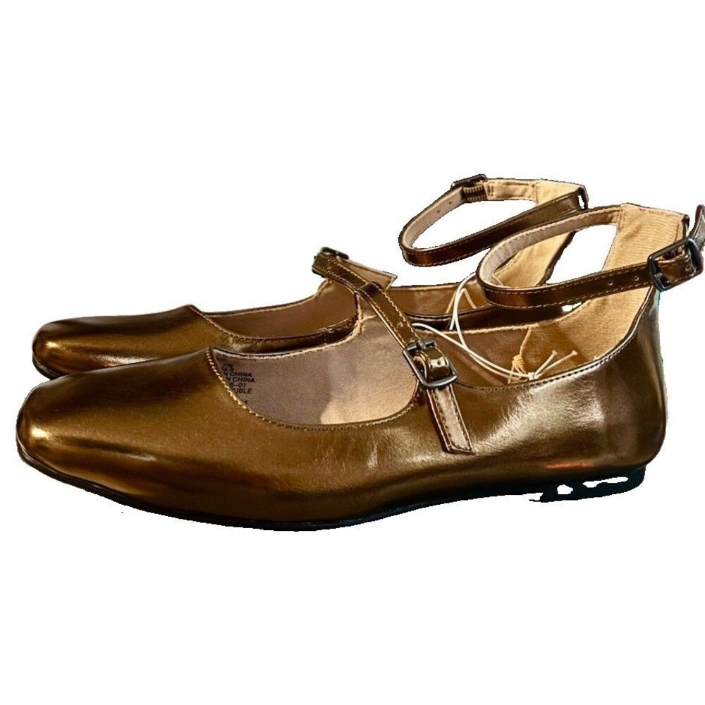 NWT Old Navy Double Strap Faux Leather Metallic Bronze Mary Jane Flats Size 7.5 - Picture 7 of 9